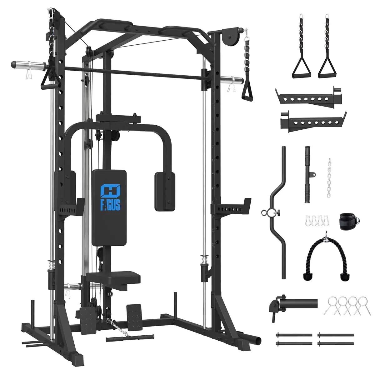 FAGUS Smith Machine Home Gym Power Cage avec système de poulies, rack à squats compact pour entraîne