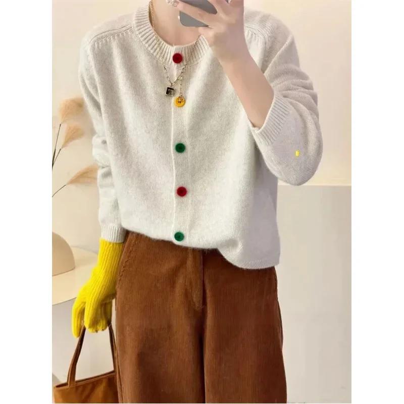 Manteau en tricot à boutons colorés, col rond, doux et frais japonais, Style académique, pull polyva