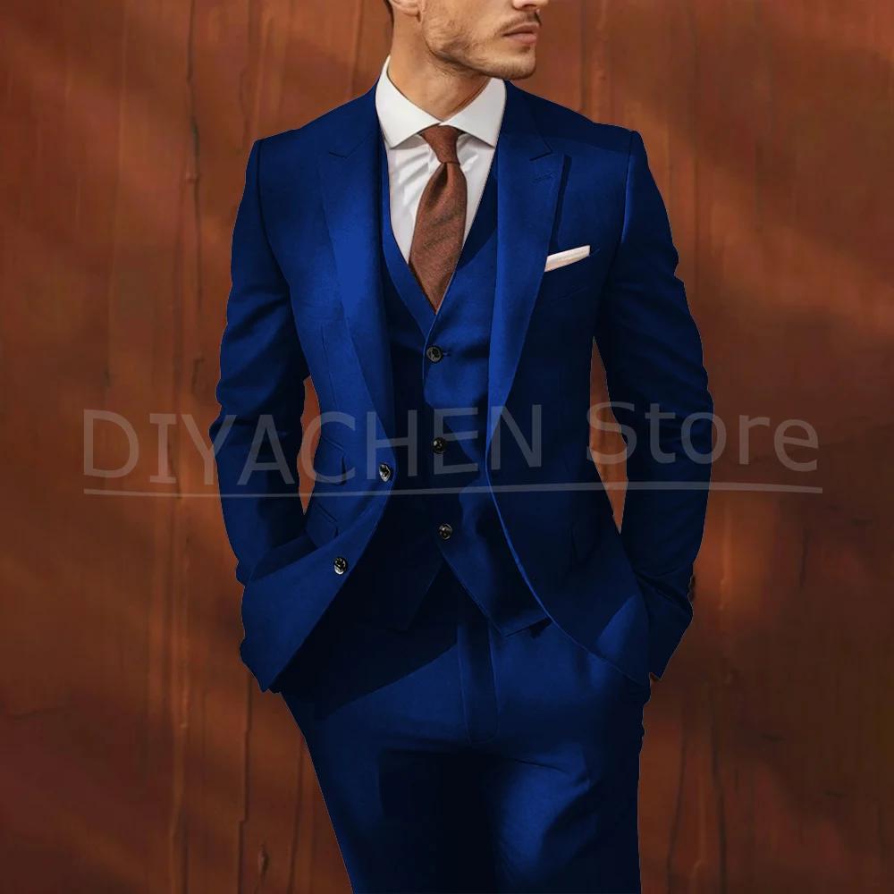 Élégant solide hommes costumes 3 pièces simple boutonnage pic revers smoking marié fête de mariage C