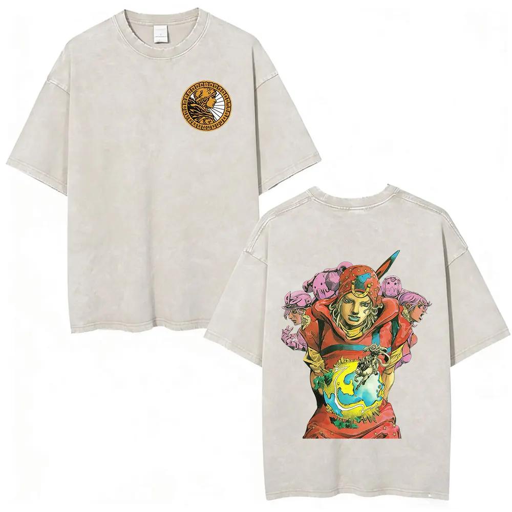 T-shirt Anime Jojo Bizarre Adventure STEEL BALL RUN Manga Vintage Acid Washed pour hommes et femmes,