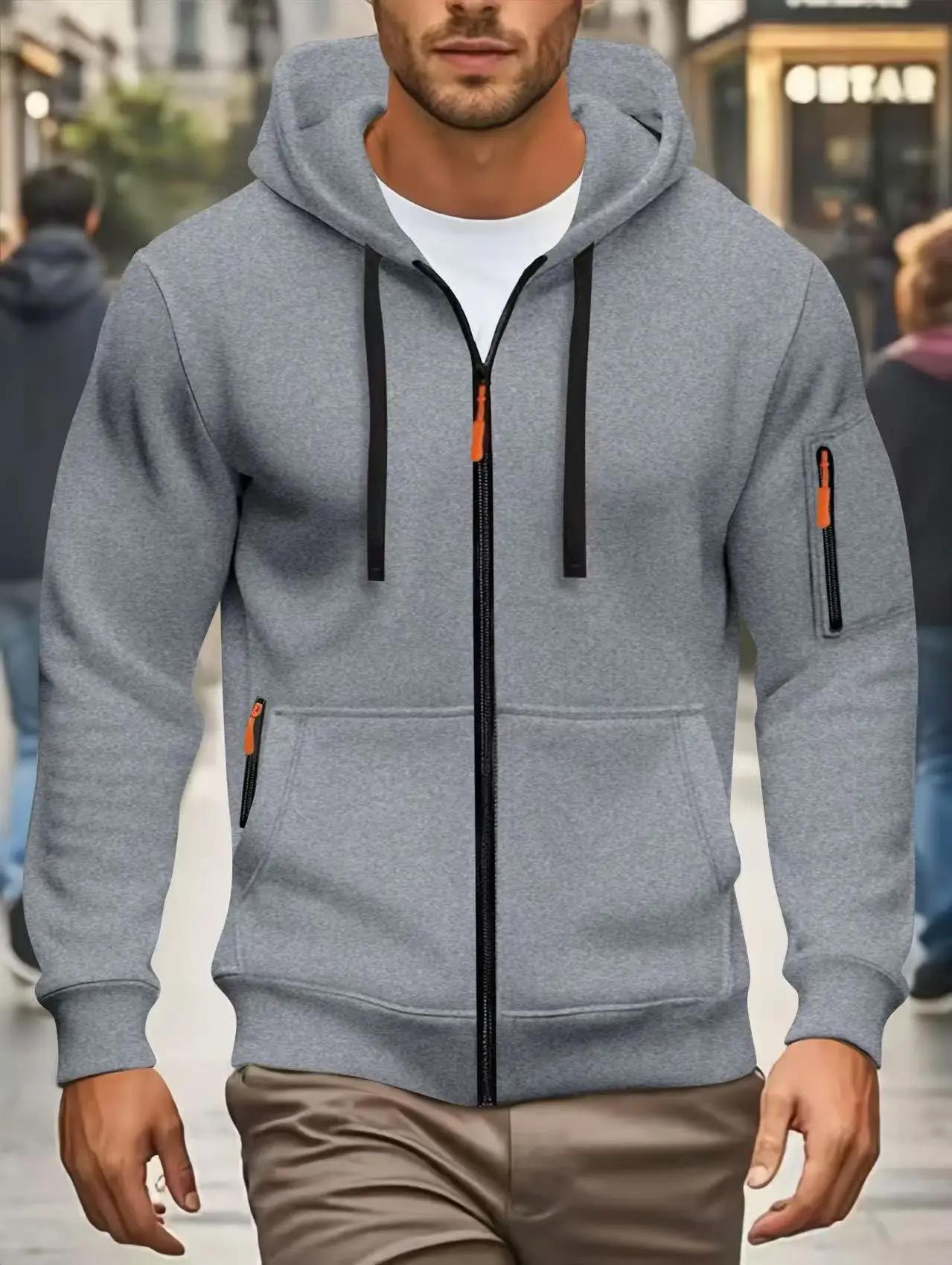 Hommes automne et hiver nouveaux sweats à capuche à manches longues sweat poche fermeture éclair con