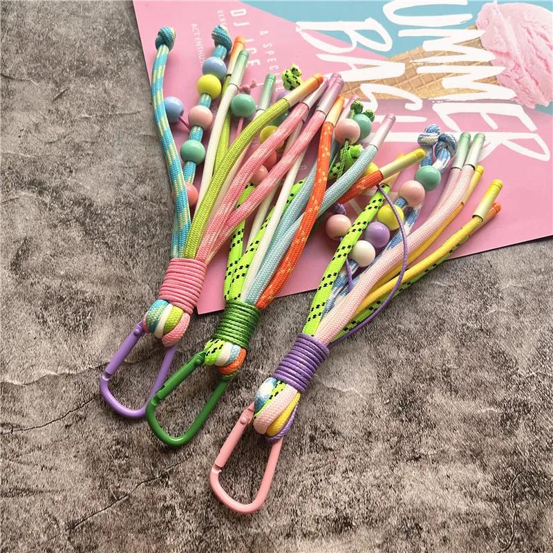 Porte-clés coloré avec perles, breloques pour sacs, tressé, pour voiture ou téléphone, petit et frai