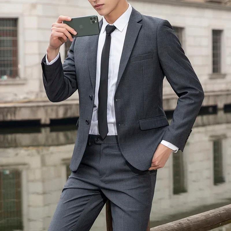 Costume Homme Décontracté et Habillé, Couleur Unie (Veste + Pantalon) – Idéal pour les Cérémonies et