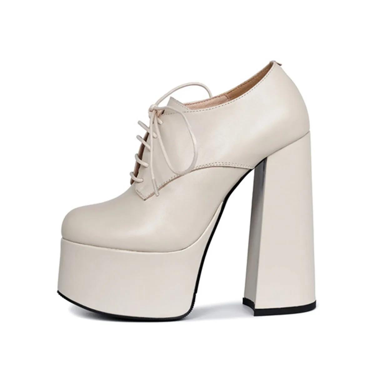 Arden Furtado printemps mouton daim bout rond talon carré plate-forme pompes Super haut talon Sexy à