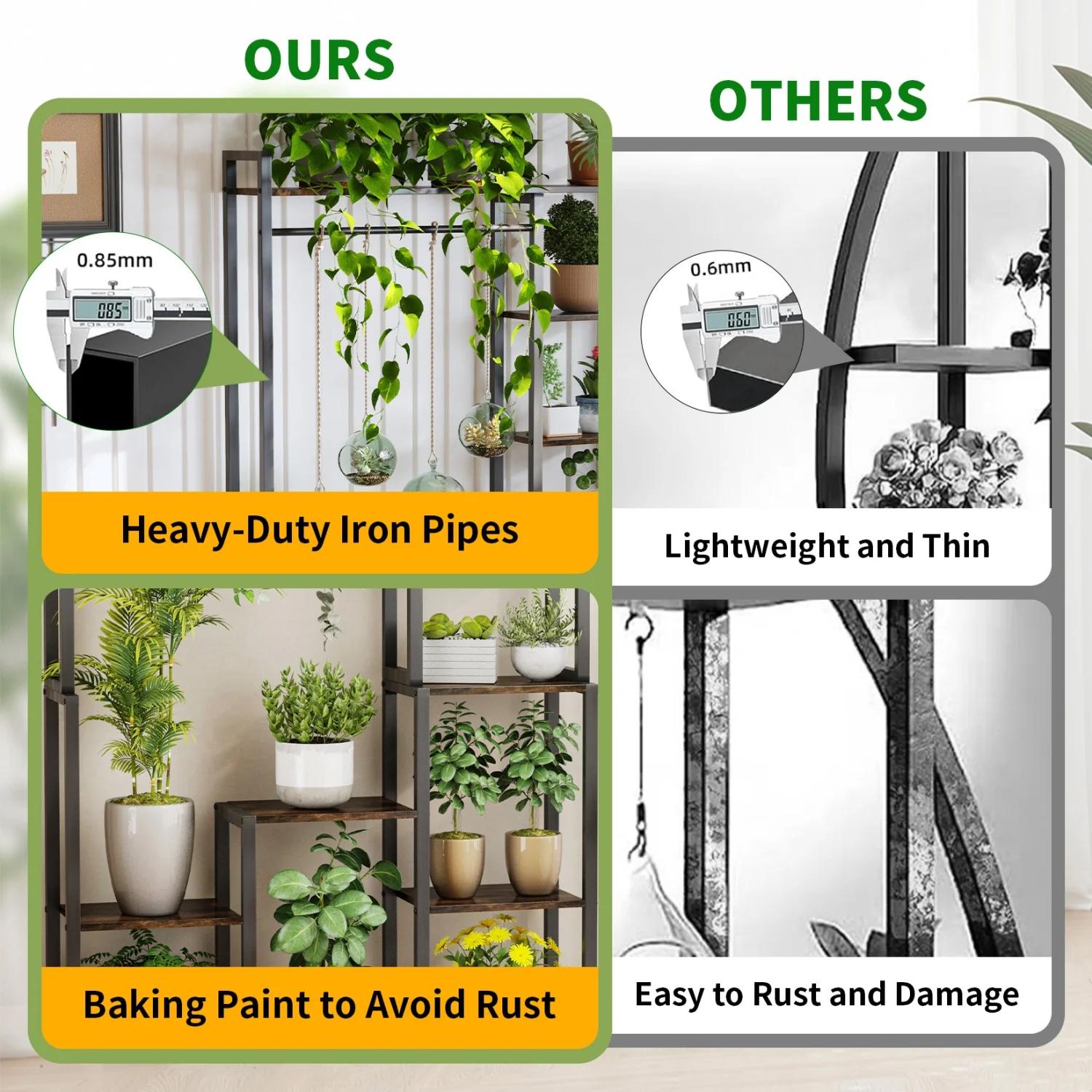 Support pour plantes d'intérieur de 180CM de haut, avec étagères et tige suspendue, support à fleurs