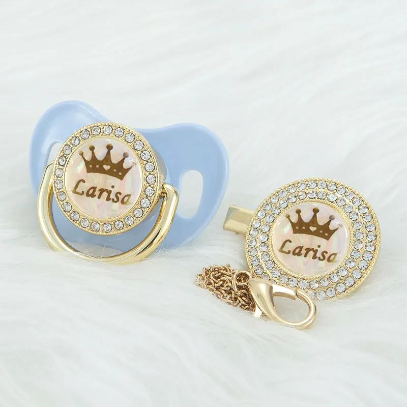MIYOCAR personnalisé kaki bling couronne nom bling sucette et attache-sucette sans BPA factice bling