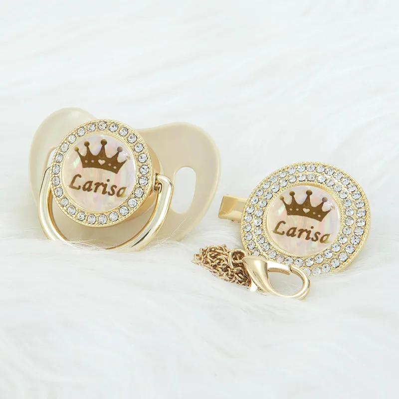 MIYOCAR personnalisé kaki bling couronne nom bling sucette et attache-sucette sans BPA factice bling
