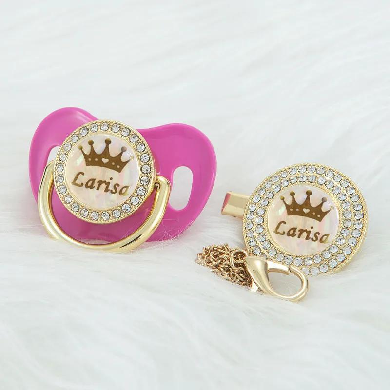 MIYOCAR personnalisé kaki bling couronne nom bling sucette et attache-sucette sans BPA factice bling