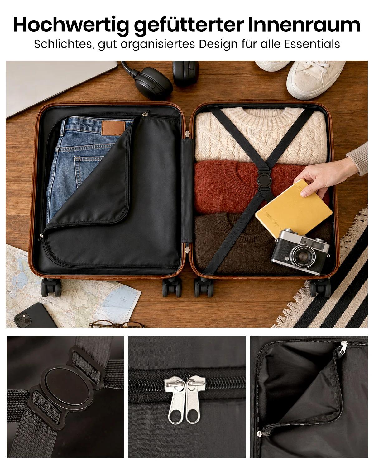 Valise trolley KONO ABS + PC 4 roues jumelles avec serrure TSA (2/4/6 pièces) – Coque rigide légère