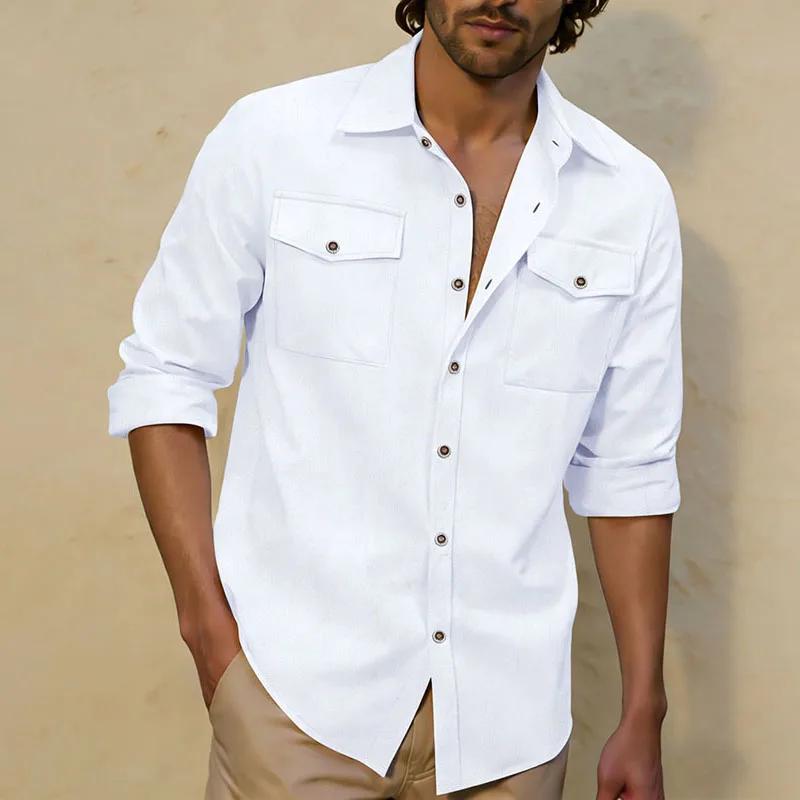Nouvelle Chemise Décontractée Homme 2026 à Manches Longues avec Double Poche Poitrine