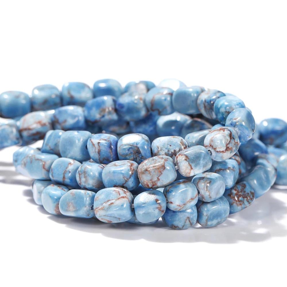 Perles en pierre naturelle 6x8mm sédiment de mer bleu Turquoise