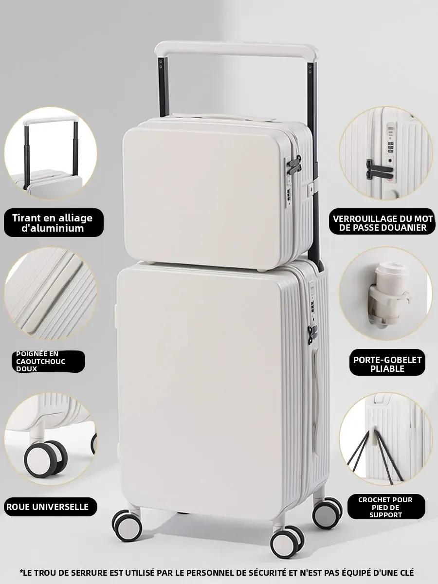 Ensemble de bagages 20+14"24+14" avec USB et porte-gobelet TSA Lock 360 ° Roues crochet de pied