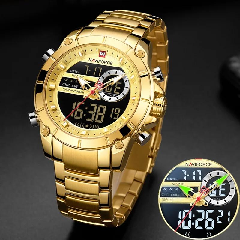 NAVIFORCE 9163 montre-bracelet de Sport originale de luxe pour hommes Quartz acier étanche double affichage montres mili