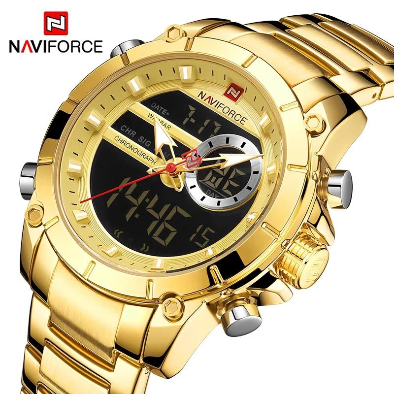 NAVIFORCE 9163 montre-bracelet de Sport originale de luxe pour hommes Quartz acier étanche double affichage montres mili