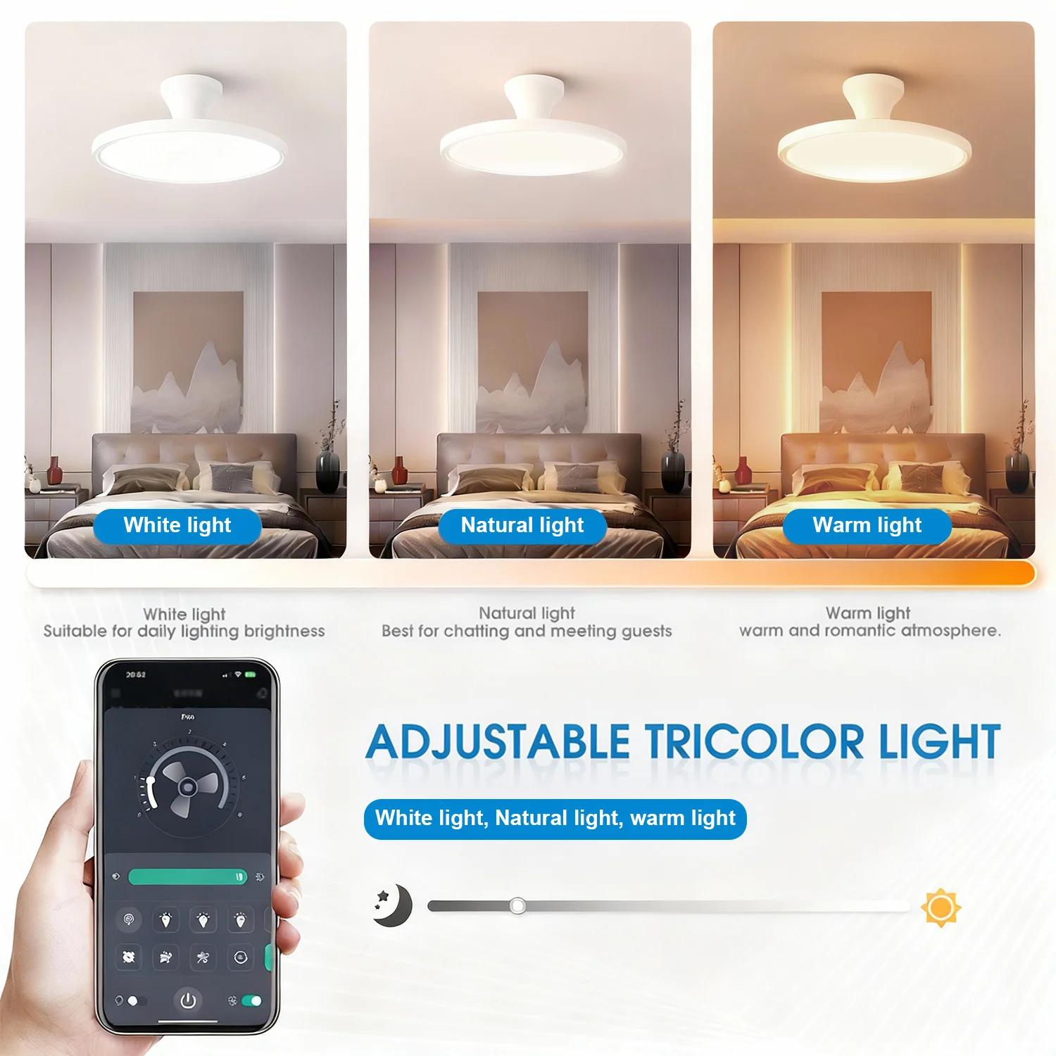 Ventilateur de Plafond Invisible Moderne avec Lumière LED
