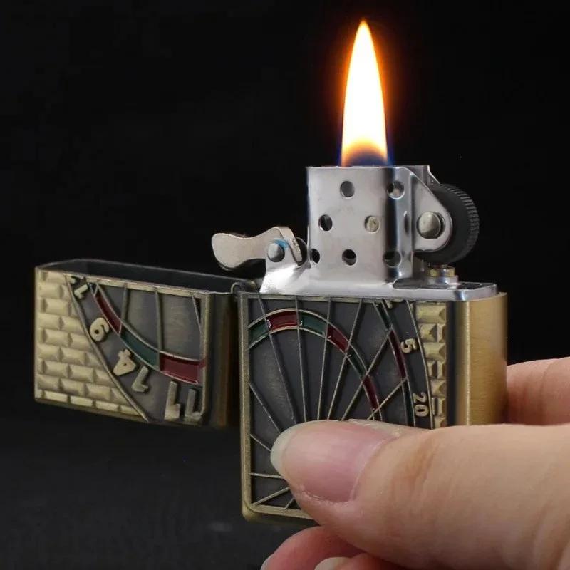 Briquet artisanal en Relief en métal, allume-cigare à meule rétro, accessoires pour fumer, briquets pour fumeurs