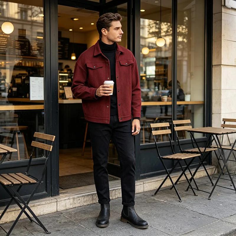 Veste courte en laine à col pour homme