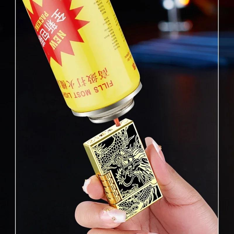 Briquet gonflable en métal et acier, son Dragon chinois, feu Oblique, poulie latérale, allumage de tuyaux de gaz Butane, cadeau pour fumer, 2024