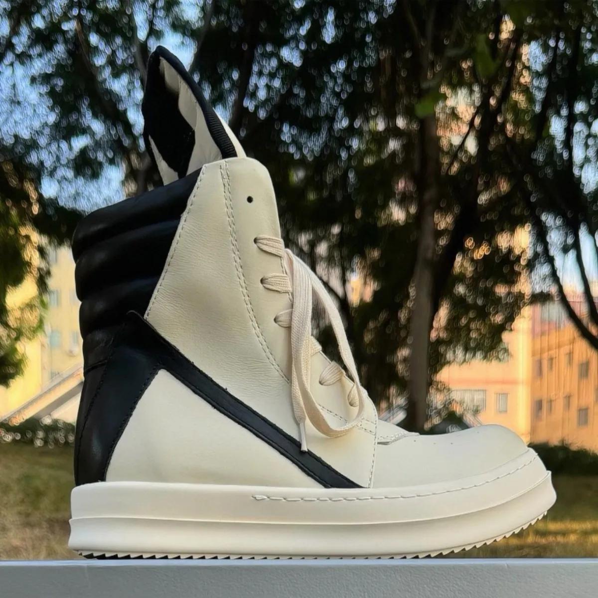 R-o baskets classiques en cuir noir chaussure haute botte noire en peau de vache hommes Sneaker fermeture éclair femmes