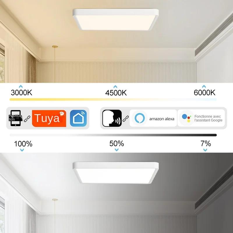 MARPOU Tuya plafonnier LED intelligent Grain de bois App commande vocale Alexa/Google télécommande plafonniers carrés sa