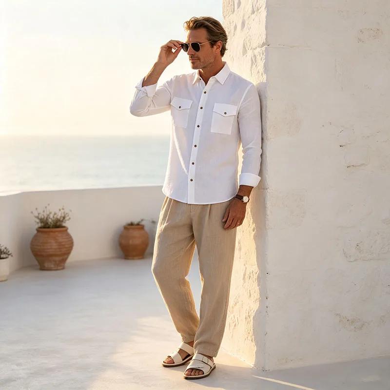Nouvelle Chemise Décontractée Homme 2026 à Manches Longues avec Double Poche Poitrine