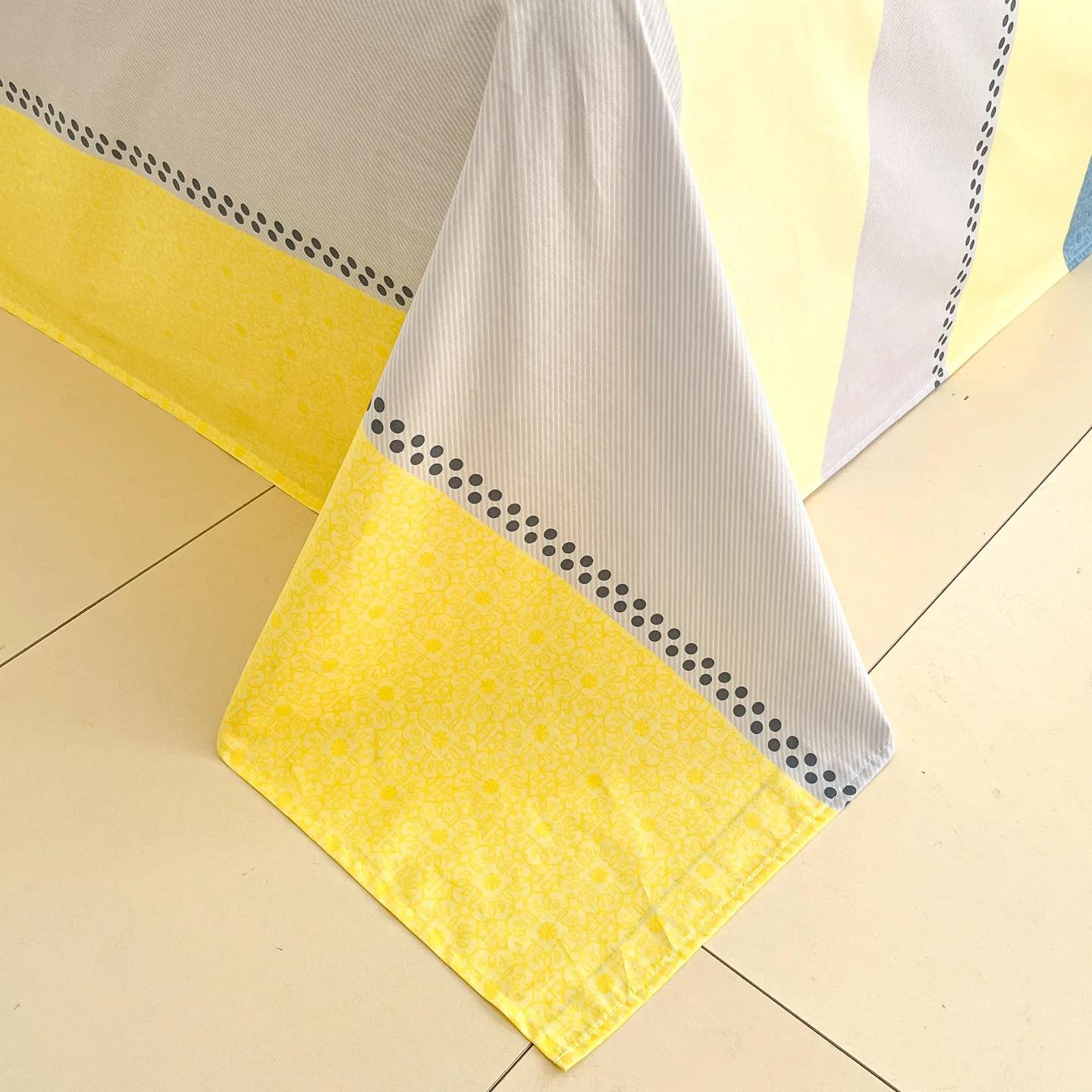 Drap de lit rayé jaune et bleu moderne 100% coton, draps plats doux et confortables, draps de lit simples et doubles pour toutes les saisons, taies d'oreiller