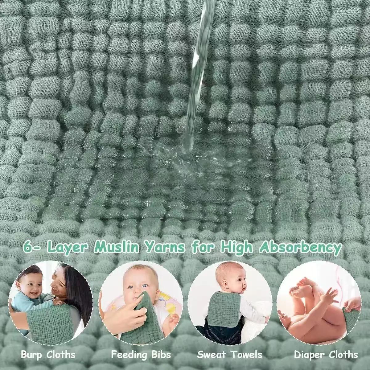 Lot de 5 bavoirs 25x50cm en coton mousseline 6 couches - serviettes de rot et dentition pour bébé