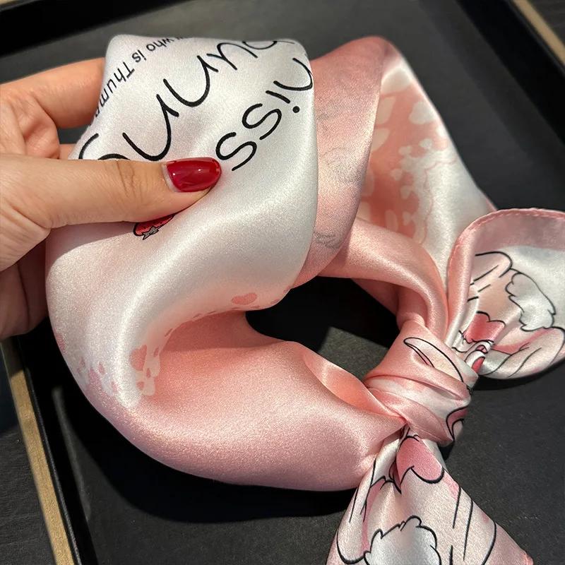 Écharpe de cou en soie 100% naturelle pour bébé de 0 à 12 ans, pour enfants, garçons et filles, imprimé lapin mignon, foulard doux pour cheveux