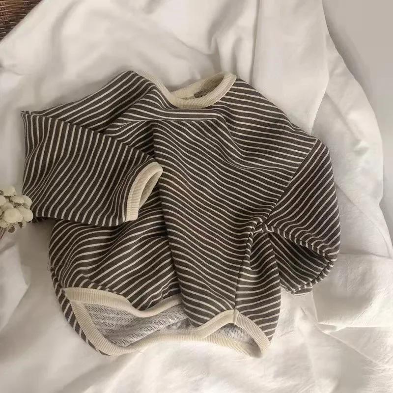 Lawadka coton vêtements pour enfants à manches longues T-shirts rayé bébé garçon hauts pour filles décontracté