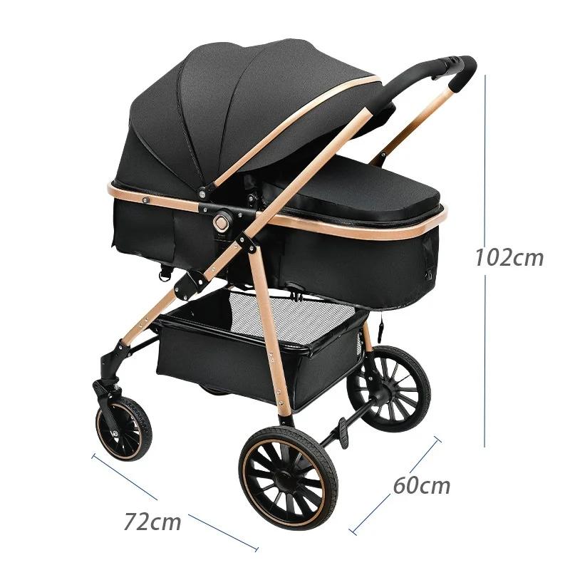 Poussette bébé 3 en 1, grande roue, paysage haut, peut s'asseoir et s'allonger, poussette de voyage bidirectionnelle avec bébé de 0 à 4 ans