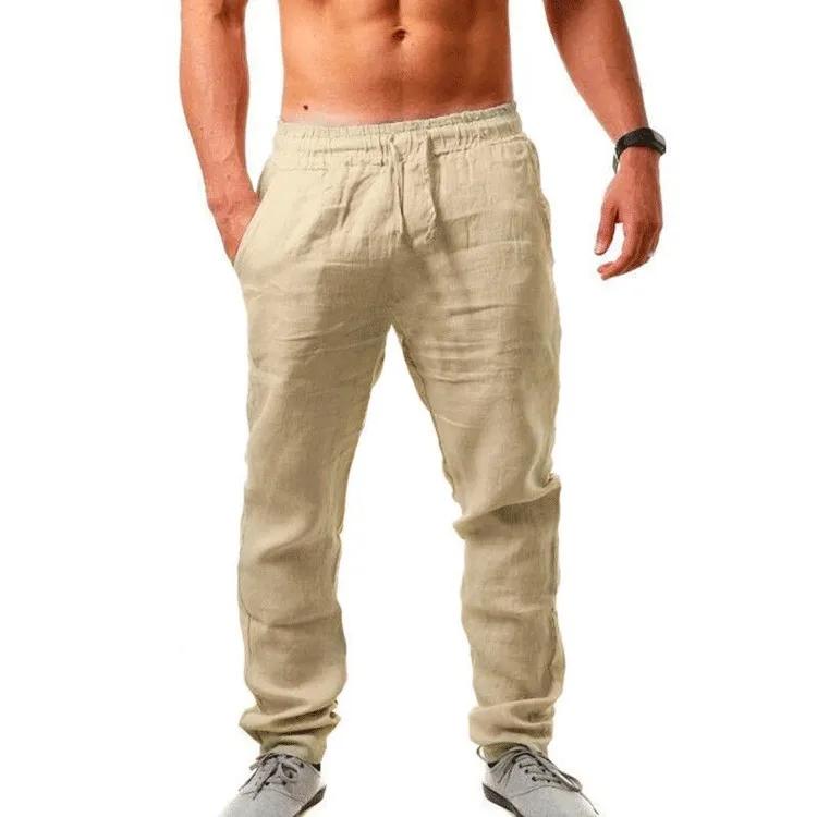 Pantalons de sport nouveau printemps/été marque de mode hommes hip-hop respirant coton lin couleur unie simple cordon pa