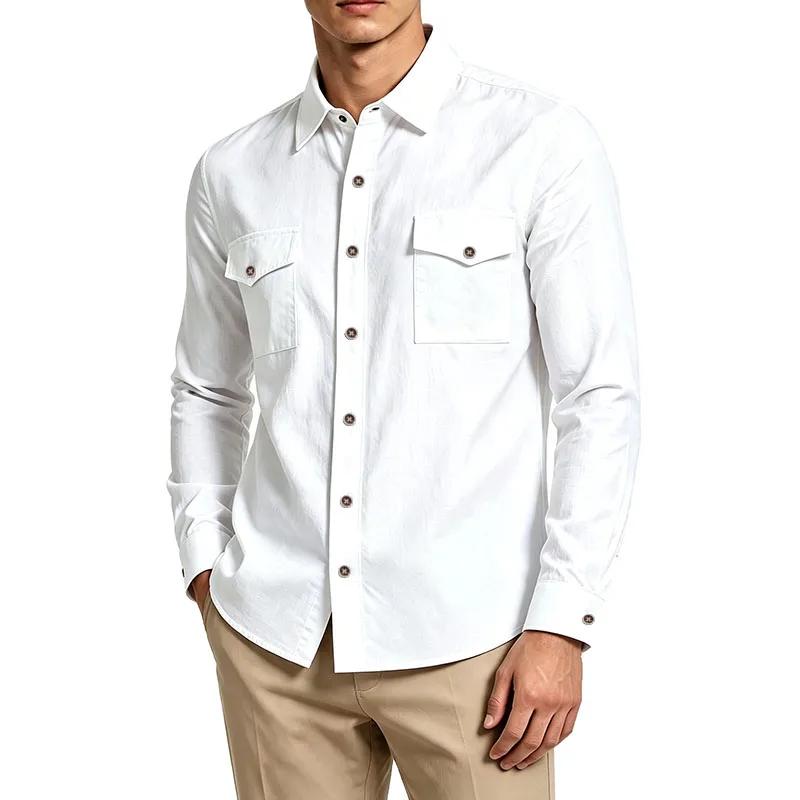 Nouvelle Chemise Décontractée Homme 2026 à Manches Longues avec Double Poche Poitrine