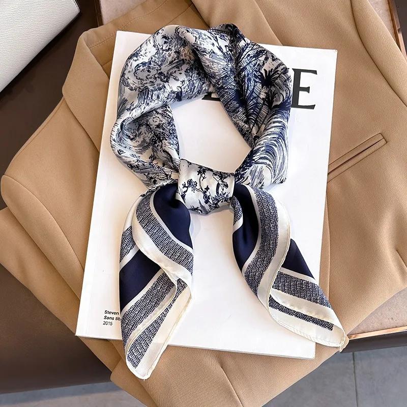 1 pièce Foulard carré 70 cm imprimé végétal pour femme