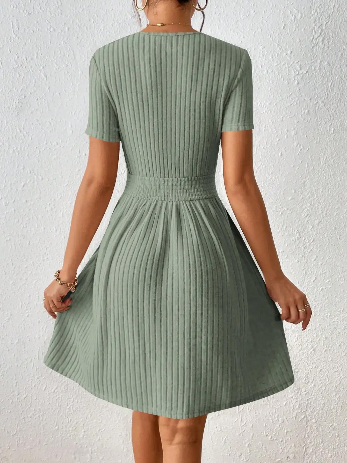 Robe trapèze côtelée unie décontractée et élégante pour femme – Nouvelle collection confortable