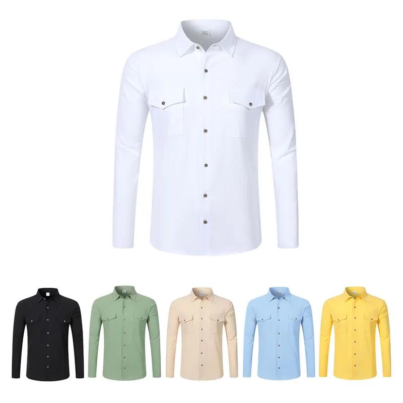 Nouvelle Chemise Décontractée Homme 2026 à Manches Longues avec Double Poche Poitrine