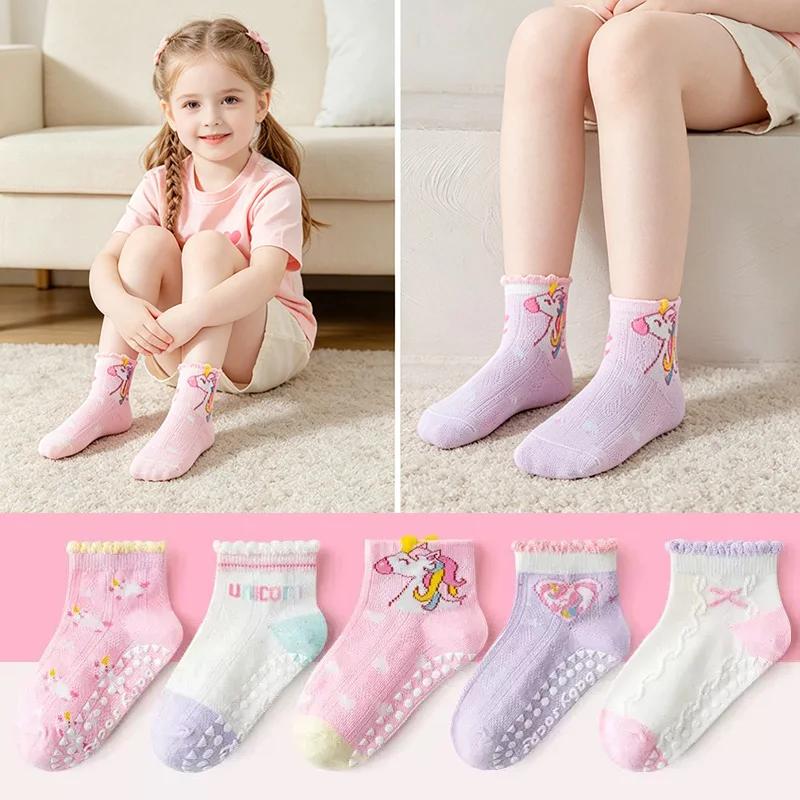 Chaussettes filles licorne antidérapantes - Double maille confortable pour enfants 1-12 ans - Collection bébé