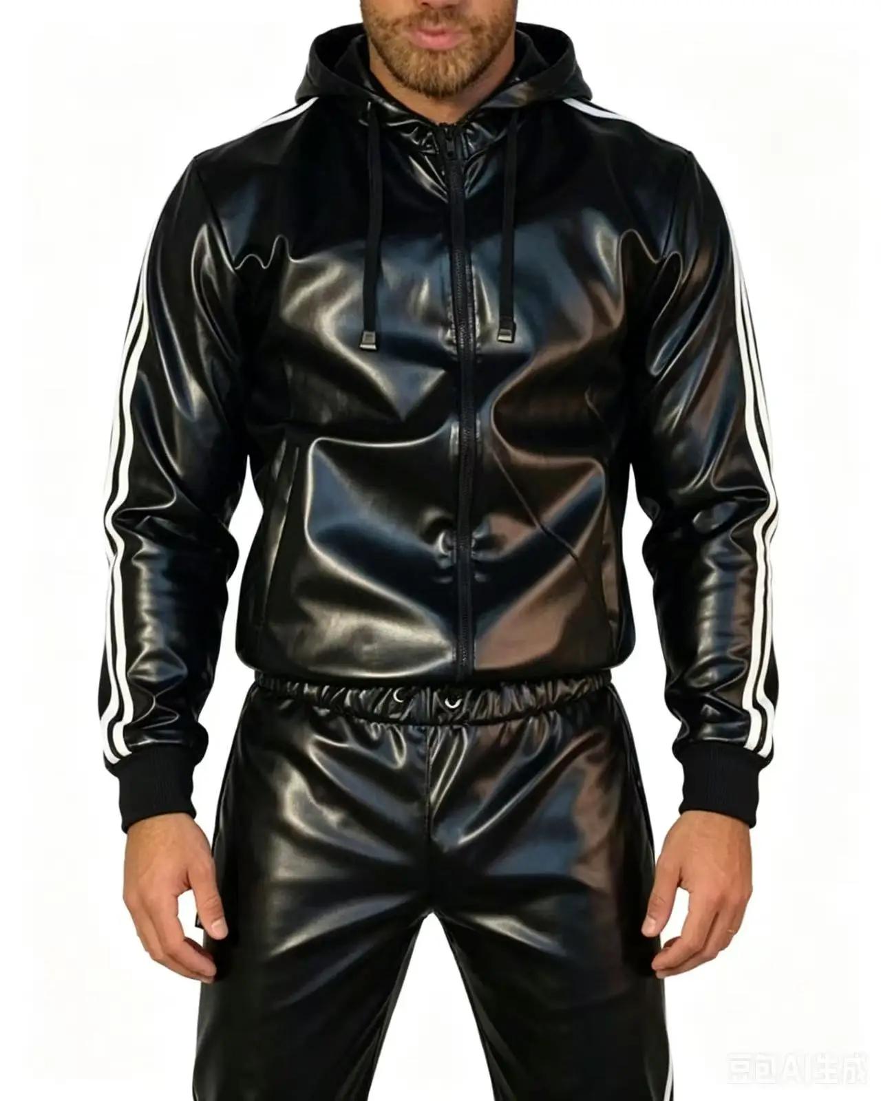 Costume à capuche en cuir PU pour hommes