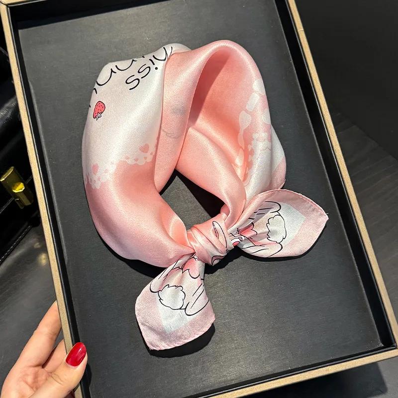 Écharpe de cou en soie 100% naturelle pour bébé de 0 à 12 ans, pour enfants, garçons et filles, imprimé lapin mignon, foulard doux pour cheveux
