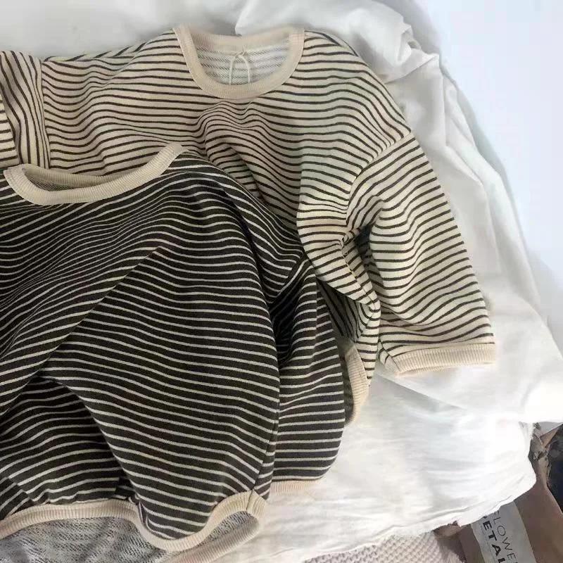 Lawadka coton vêtements pour enfants à manches longues T-shirts rayé bébé garçon hauts pour filles décontracté