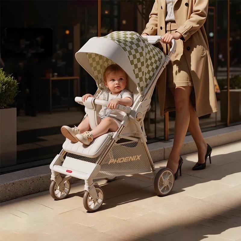 Nouvelle poussette bébé 2026, légère et pliable, en tissu Oxford, avec position assise ou allongée, type parapluie, double poussée, pour enfant