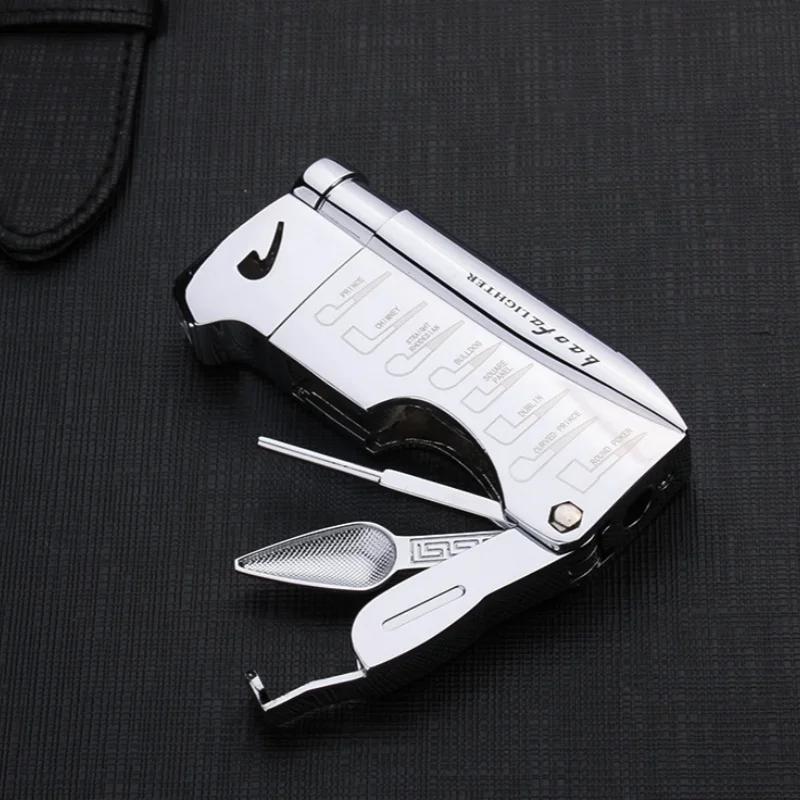 Briquet en métal en forme de pipe, élégant et rechargeable avec flamme latérale, briquet à cigarette avec pipe intégrée, cadeau festif