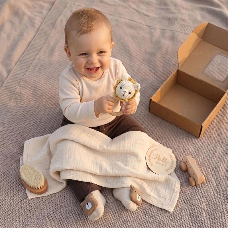 Coffret cadeau naissance 7 pièces : couverture bébé coton double face
