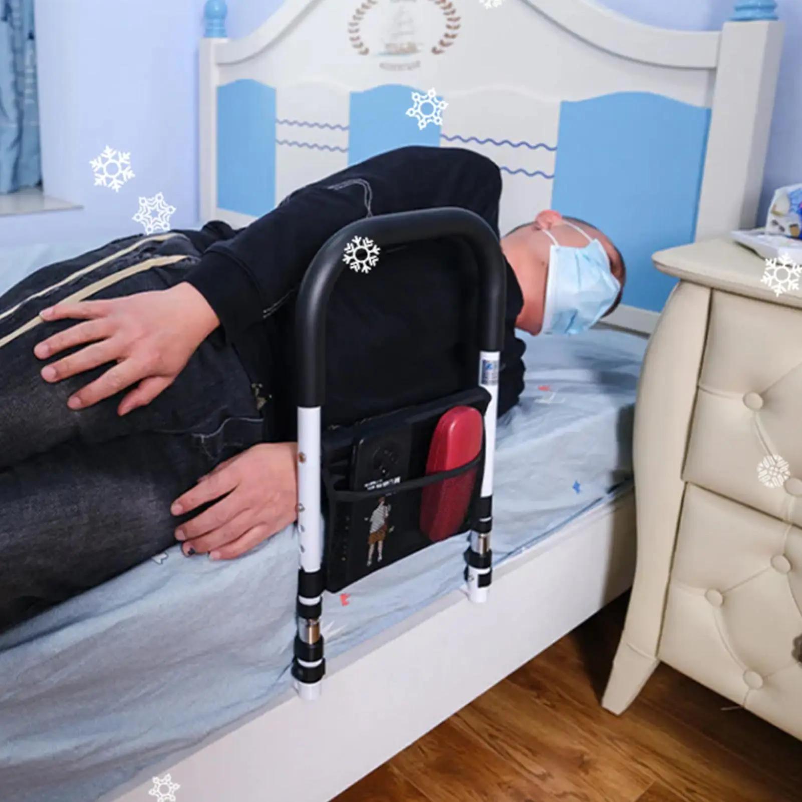 Barre de maintien de lit pour personnes âgées avec poches de rangement