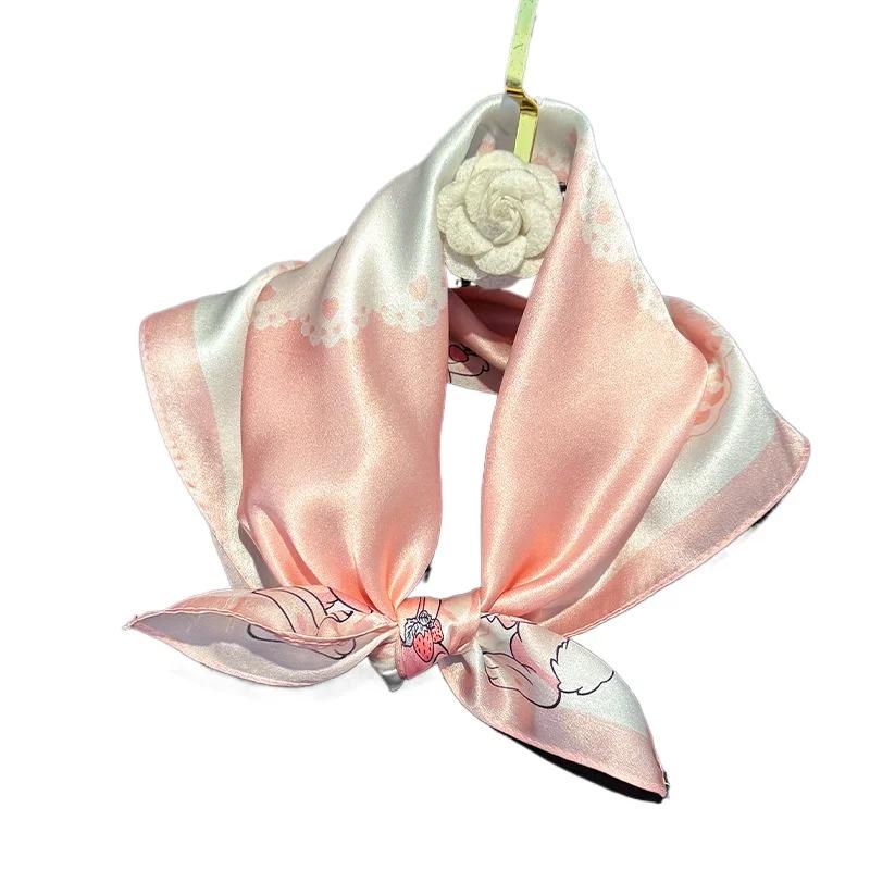 Écharpe de cou en soie 100% naturelle pour bébé de 0 à 12 ans, pour enfants, garçons et filles, imprimé lapin mignon, foulard doux pour cheveux