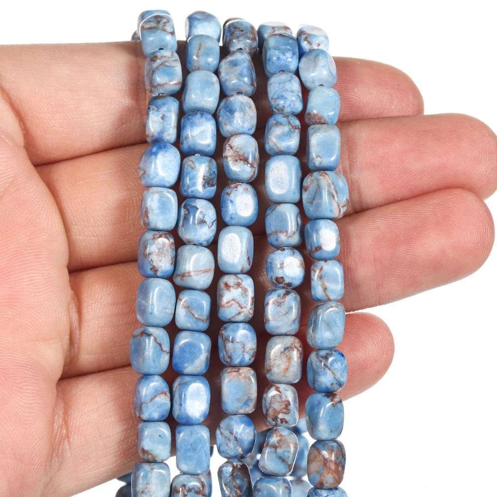Perles en pierre naturelle 6x8mm sédiment de mer bleu Turquoise