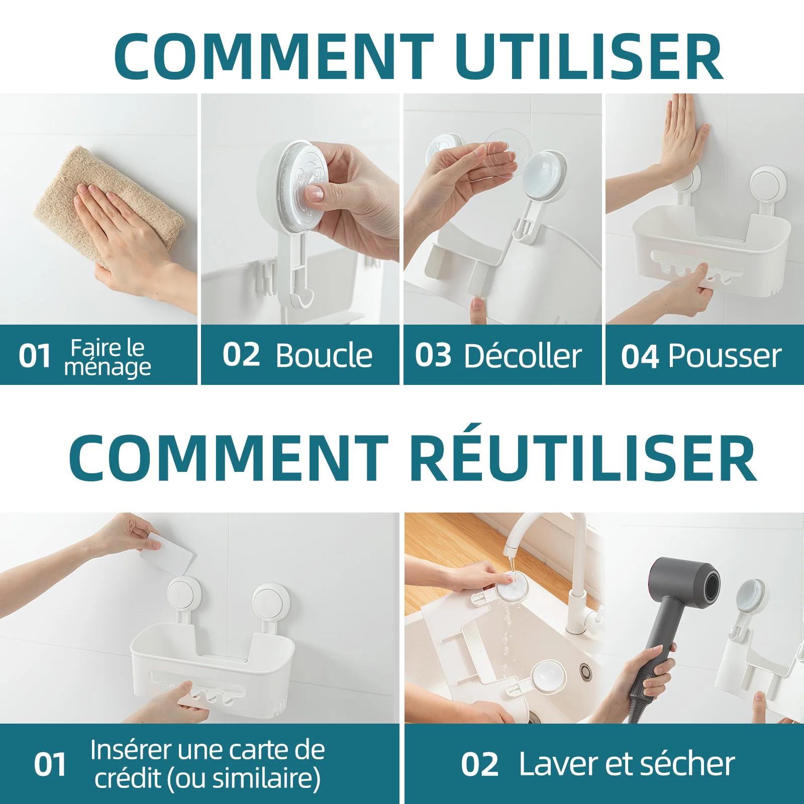 TAILI Étagère de douche d'angle à ventouse sans perçage