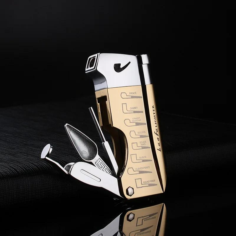 Briquet en métal en forme de pipe, élégant et rechargeable avec flamme latérale, briquet à cigarette avec pipe intégrée, cadeau festif
