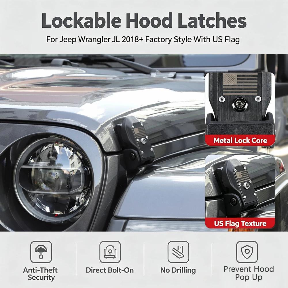 Loquets de capot antivol pour Jeep Wrangler JL JLU 4XE Rubicon Gladiator JT 2018-2024 US Accessoires extérieurs de voitu