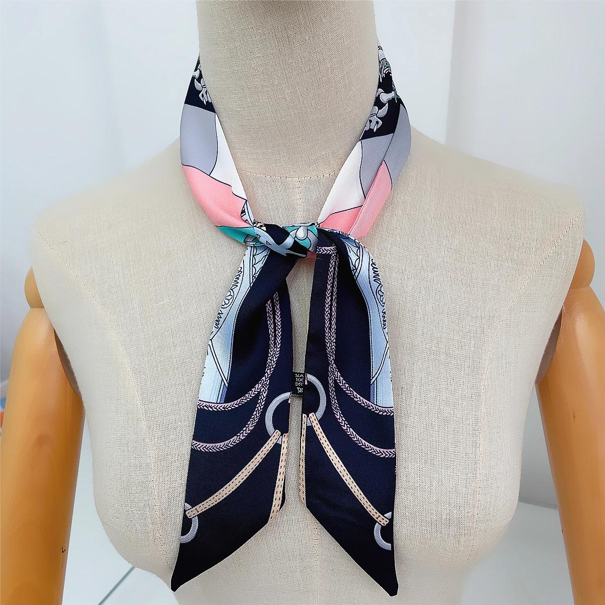 Foulard en soie sergé pour femmes, nouveau Design de marque de luxe, bandeau à la mode, sac pour cheveux slim, Foulard, 2024