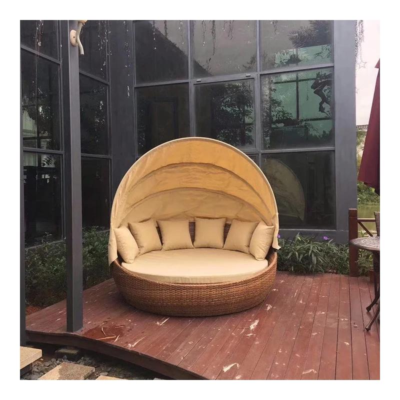 Mobilier d'extérieur moderne grande taille rideau Chaise longue Antique auvent plage soleil rotin lit de jardin lit